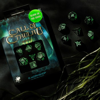 Call Of Cthulhu kauliukų rinkinys juodos ir fluorescencinės spalvos